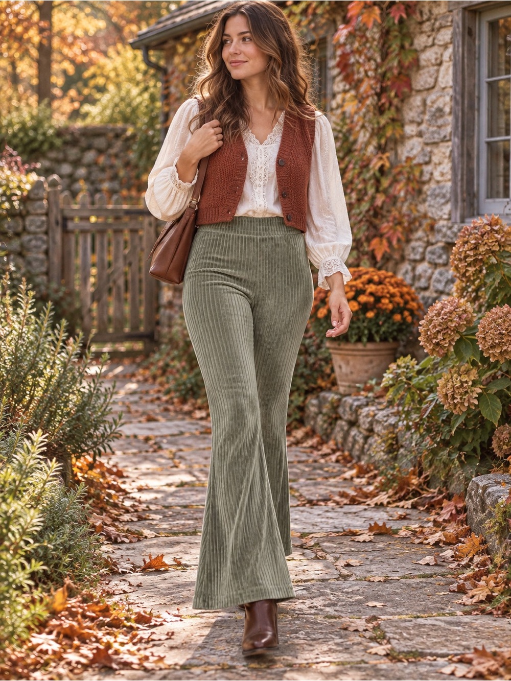 NWT Aerie Green Velour Corduroy Flare Pants Small (W: 13.5”-16” R: 11.5” I:31”)